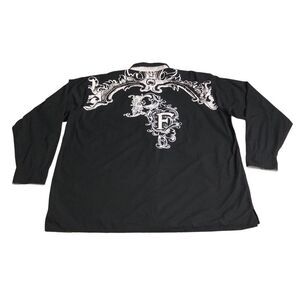 Vintage Phat Farm Shirt Mens XXL Black Classic Logo Graphic Flap Pocket Button